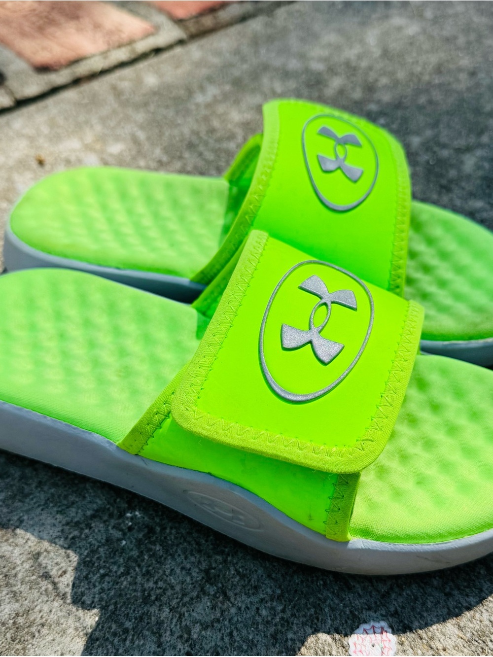 Under Armour Kids' Neon Lime Slide Sandals with Logo Strap